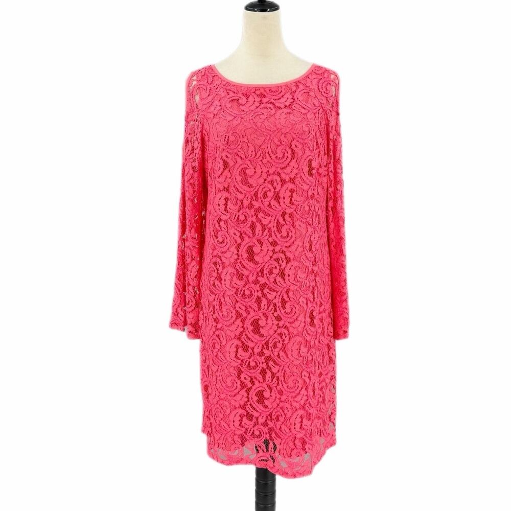 Adrianna Papell Coral Pink Lace Feminine Romantic Wedding Church Beautiful Dress